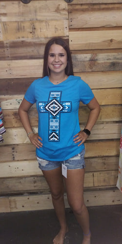 Short Sleeve Turquoise Cross Tee T31