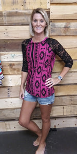 Pink and Black Southwest Top