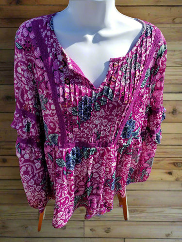 Plum Floral & Lace Double Layer Shirt