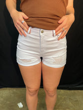 Load image into Gallery viewer, High Rise White Destroy Roll Cuff Shorts V7156W