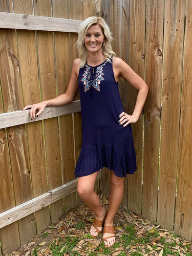 Navy Blue Dress W/Embroidered Front YMY5613