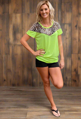 Neon Green & Leopard Top