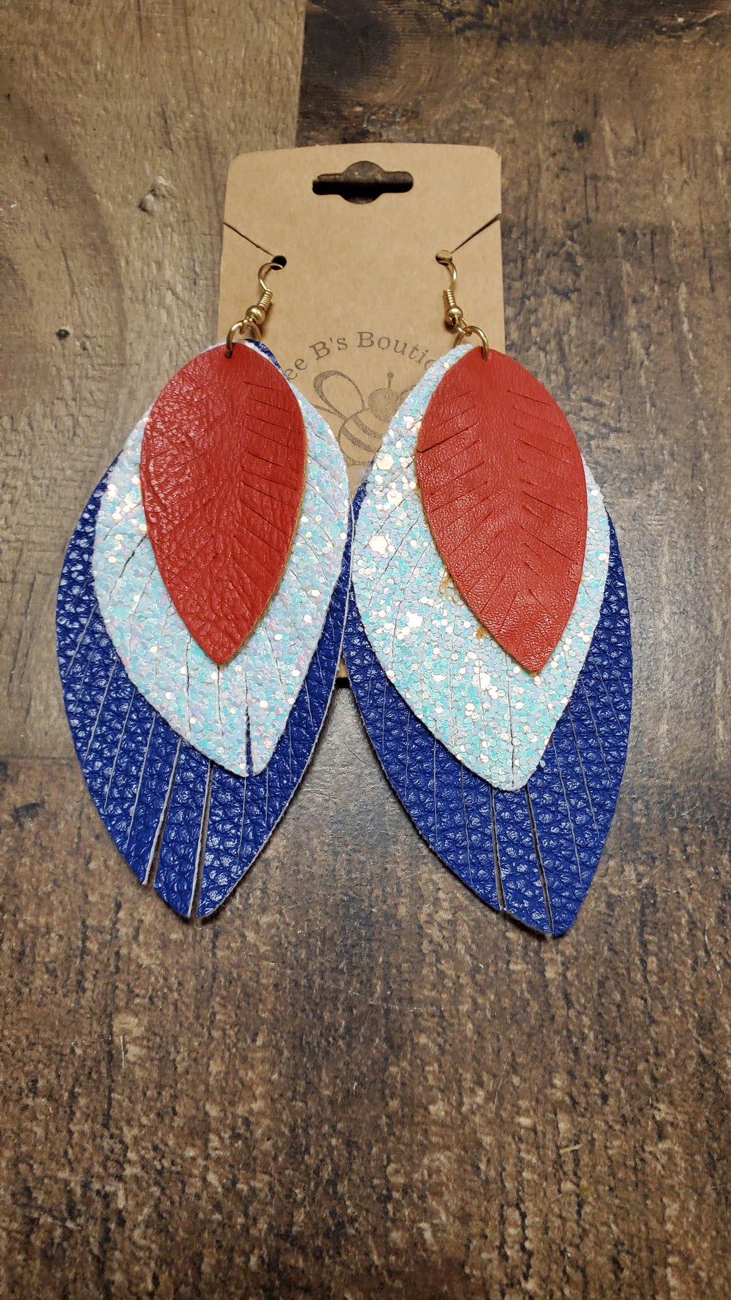 Feather Layered Earrings Red White & Blue 73701