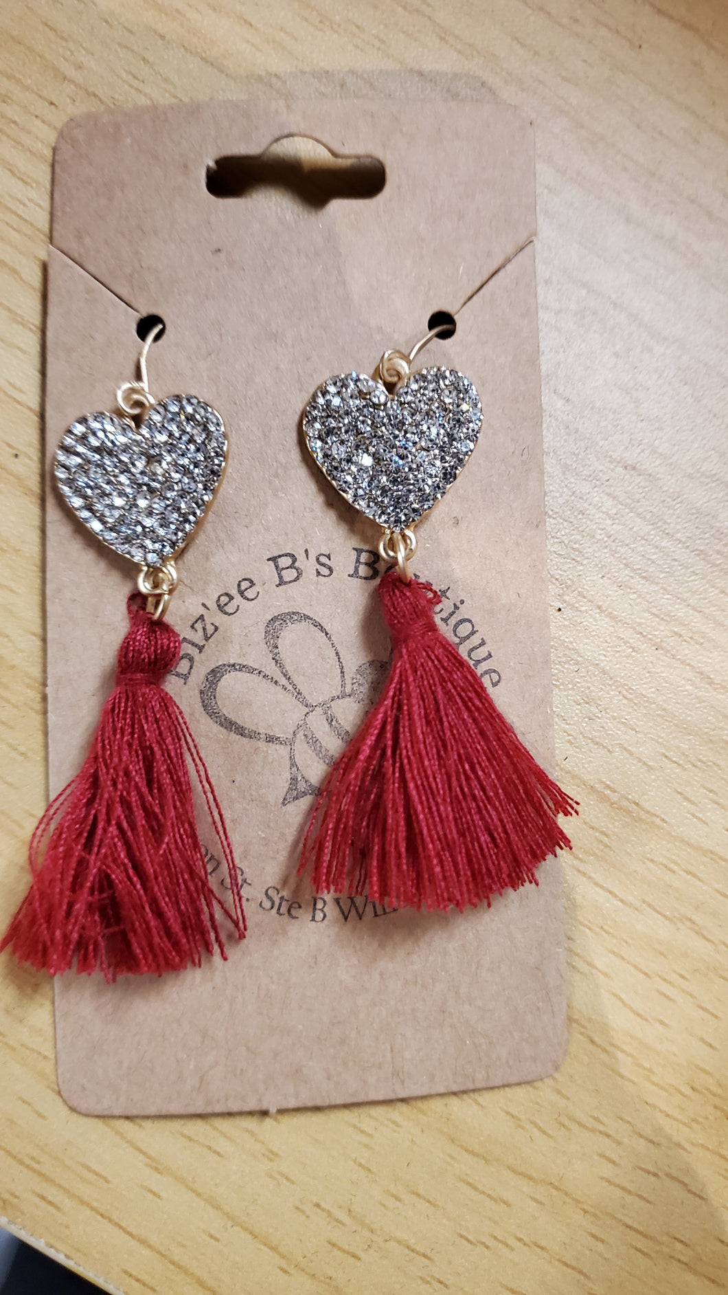 Heart Earrings With Red Tassel 73443