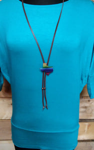 Serape Texas Concho Bolo Style Necklace With Leather 71864