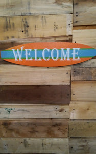 Surfboard welcome sign