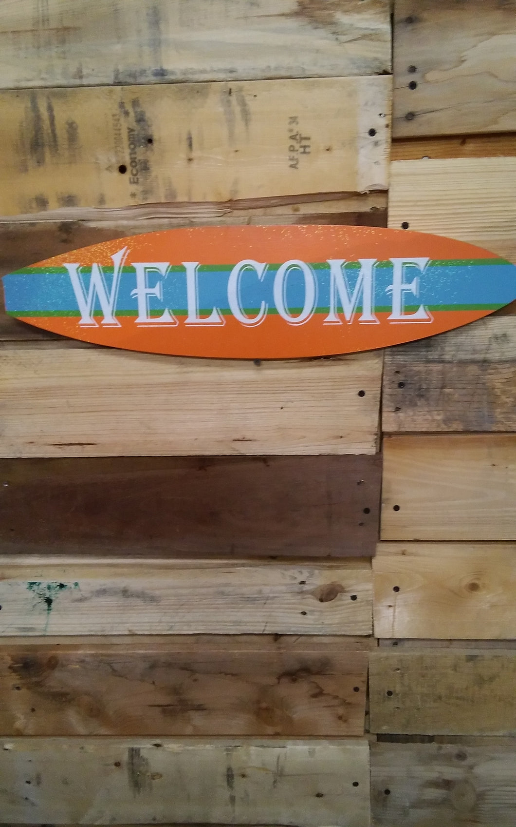 Surfboard welcome sign