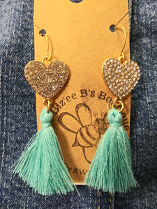 Heart Earrings With Turquoise Tassel 73443