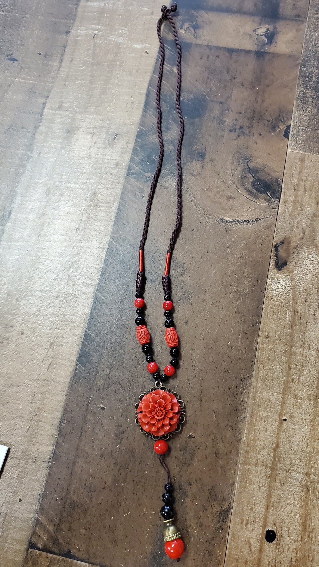 Red Floral Beaded Necklace ALI