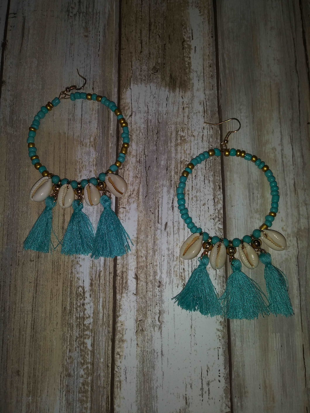 Aquamarine Seashell & Tassel Earrings
