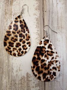 Beige Leopard Print Teardrop Earrings