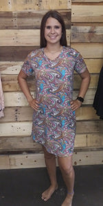 Mai Tais in Maui Paisley Dress W/Caged Shoulder