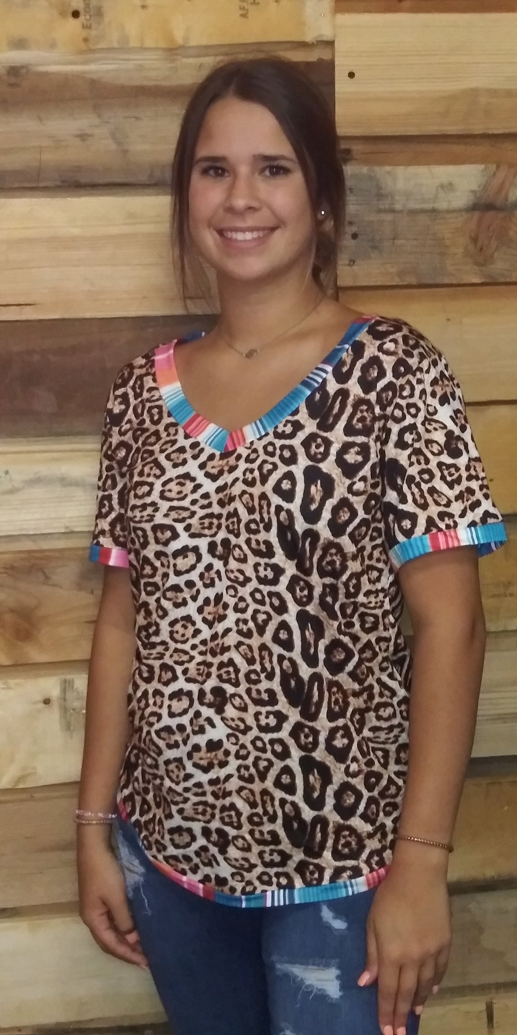 Leopard W/Serape Trim Tee