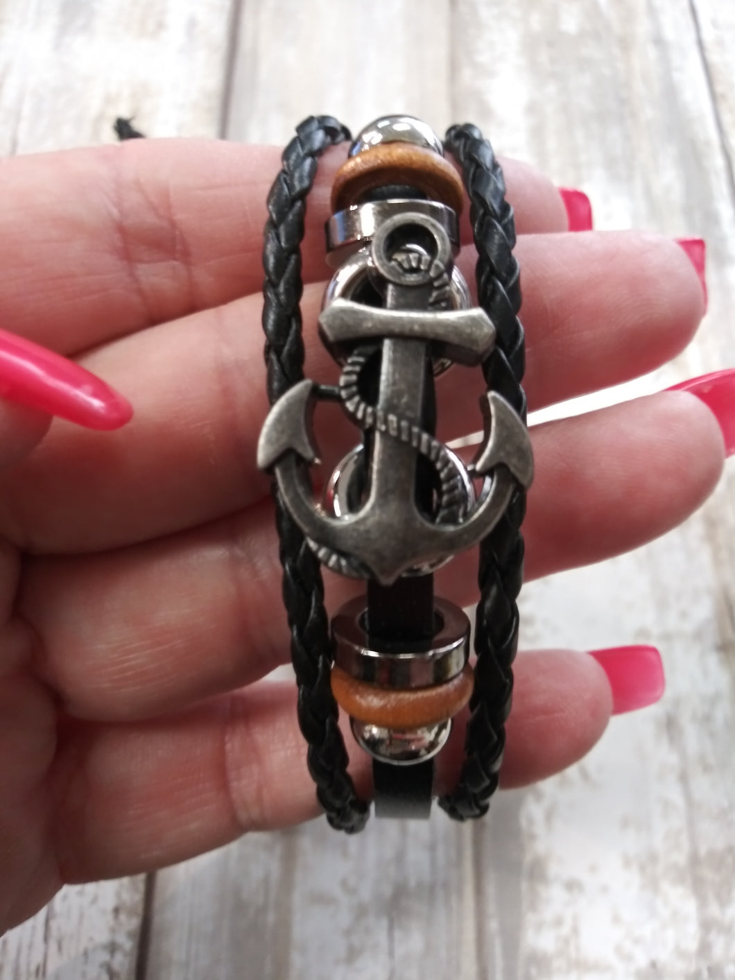 Leather Anchor Bracelet