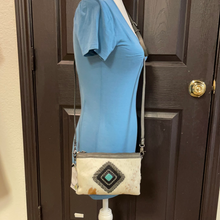 Load image into Gallery viewer, Turquoise Concho Grey Cowhide Crossbody BA1424-C