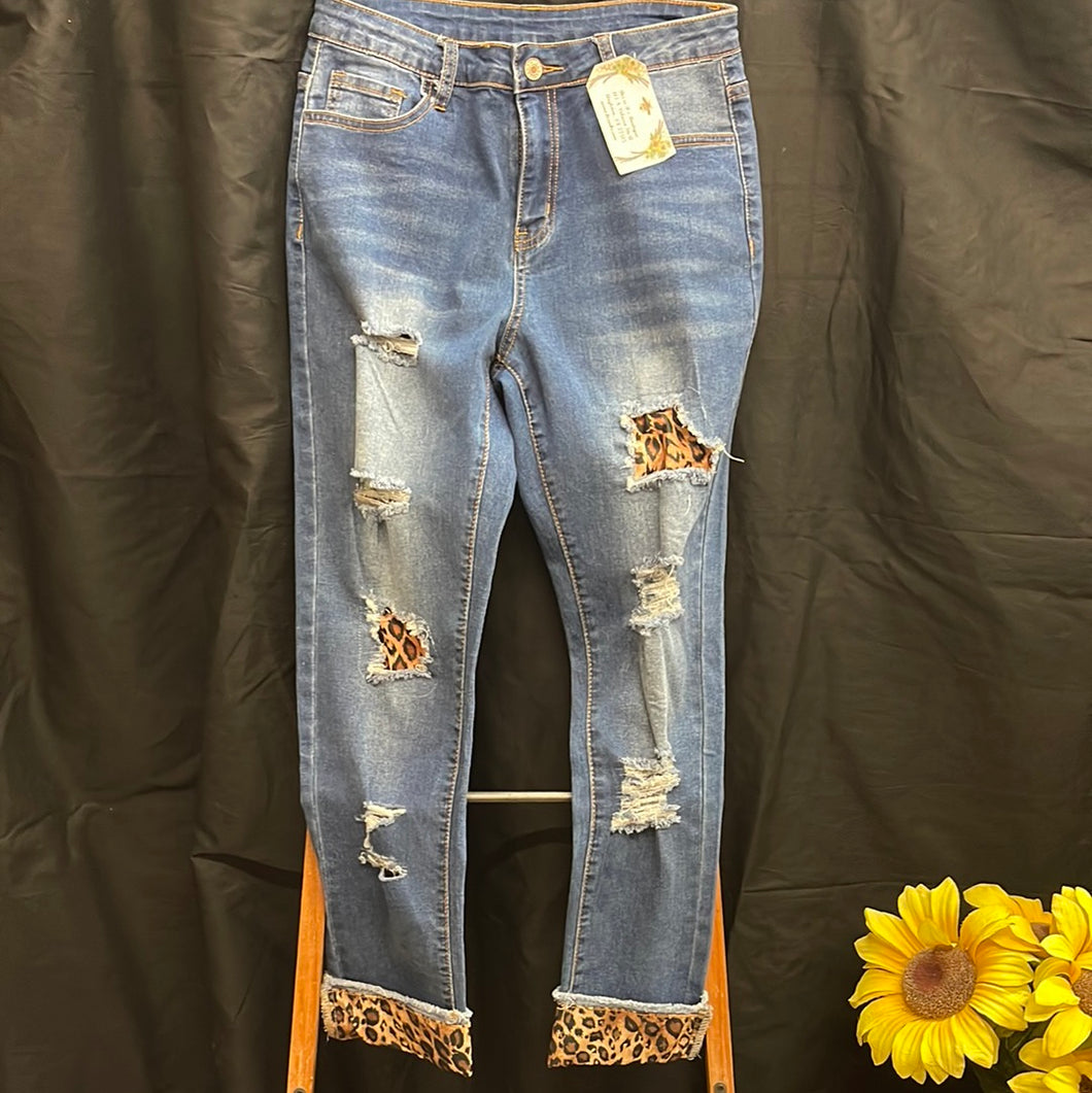 Distressed Jeans With Leopard Patches SH78275-5