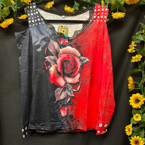 Red V-neck Laced Top