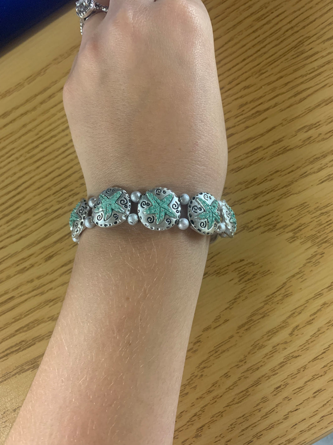 Mint Starfish And Silvertone Bracelet