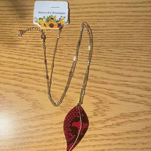 Burgundy Python Leaf Necklace