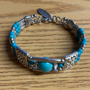 Silver Plated & Colored Stones Clasp Bracelet