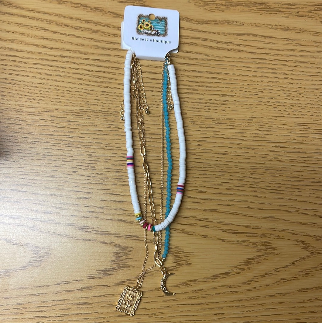 Boho Layered Beaded Chain Necklace