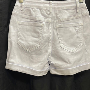 High Rise White Destroy Roll Cuff Shorts V7156W