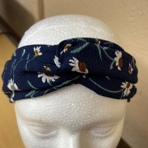 Navy Floral Stretch Cloth Elastic Designed Head Band