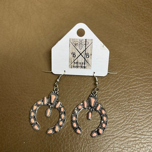 Pink & Burnished Silvertone Squash Blossom Earrings