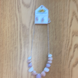 Silver Pink Stone Necklace Set 4077540