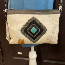 Load image into Gallery viewer, Turquoise Concho Grey Cowhide Crossbody BA1424-C
