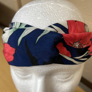 Navy Floral Stretch Cloth Elastic Designed Head Band
