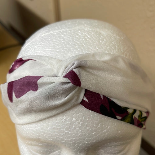 White & Burgundy Floral Stretch Cloth Elastic Designed Head Band