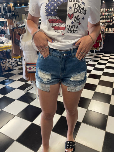 LC78078-4 Blue Jean Shorts With Sequence Pockets