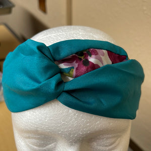 Teal Floral Stretch Cloth Elastic Designed Head Band
