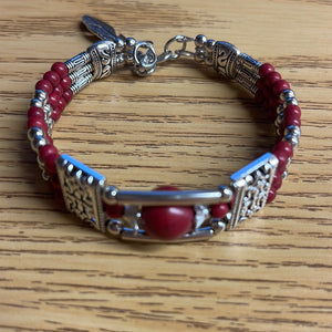 Silver Plated & Colored Stones Clasp Bracelet