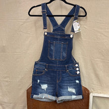 Load image into Gallery viewer, Distressed Rolled Denim Overall Shorts