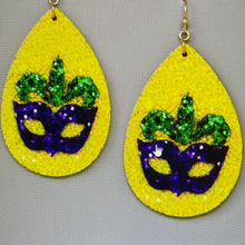 Load image into Gallery viewer, Mardi Gras Teardrop Glitter Earrings