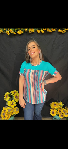 Multicolor Serape Aztec printed short sleeve top