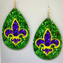 Load image into Gallery viewer, Mardi Gras Teardrop Glitter Earrings